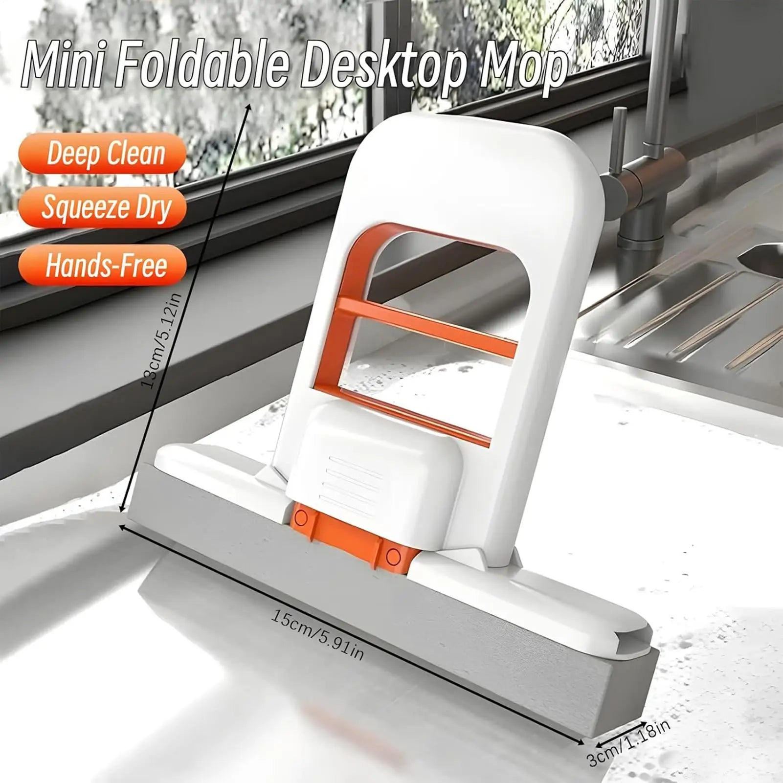 Self-Squeeze Desktop Duster Mop Hands-Free Narrow Space Mop Handheld Sponge Mops for bathroom Kitchen wet and dry cleaning